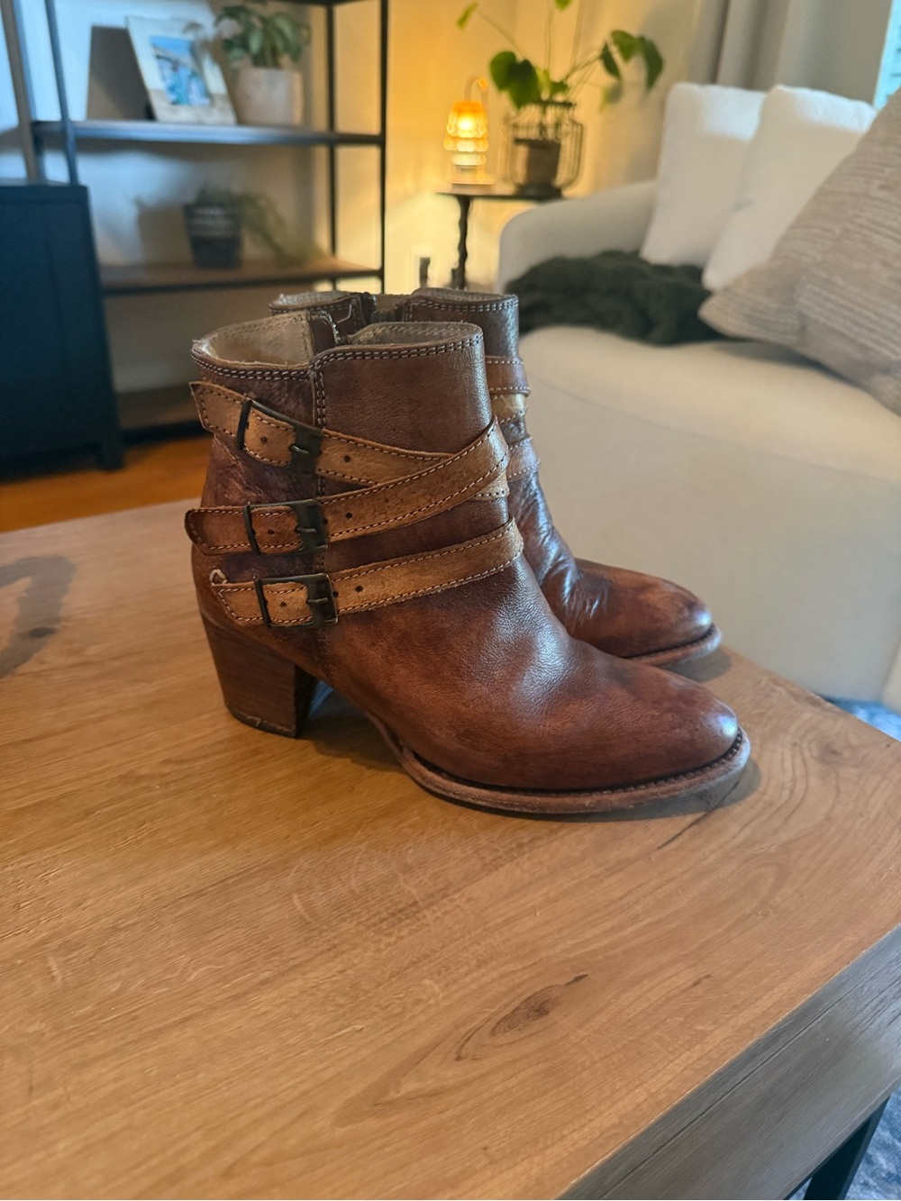 Bed Stu Brown Leather Buckle Strap Ankle Booties
